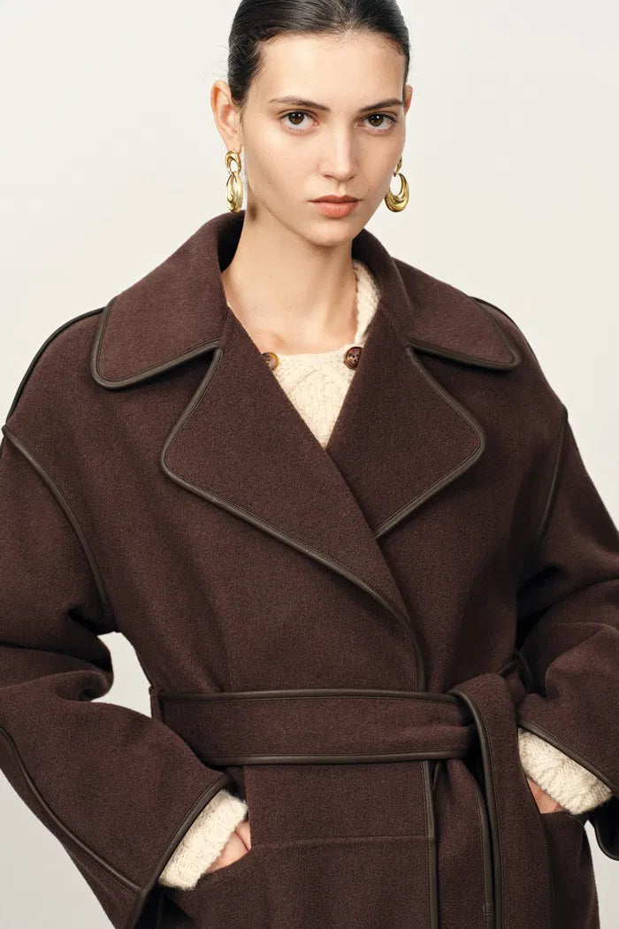 Vesta Hem Tie Lapel Wool Coat in Double-Face Merino Wool
