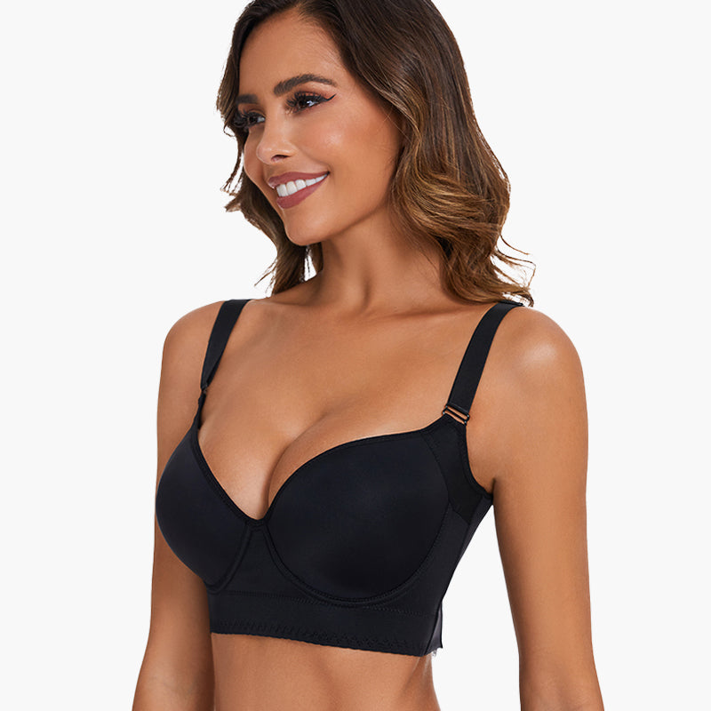 SheCurve®Full-Coverage V-Neck Back Smoothing Bra- Black+Brown (2 Pack)