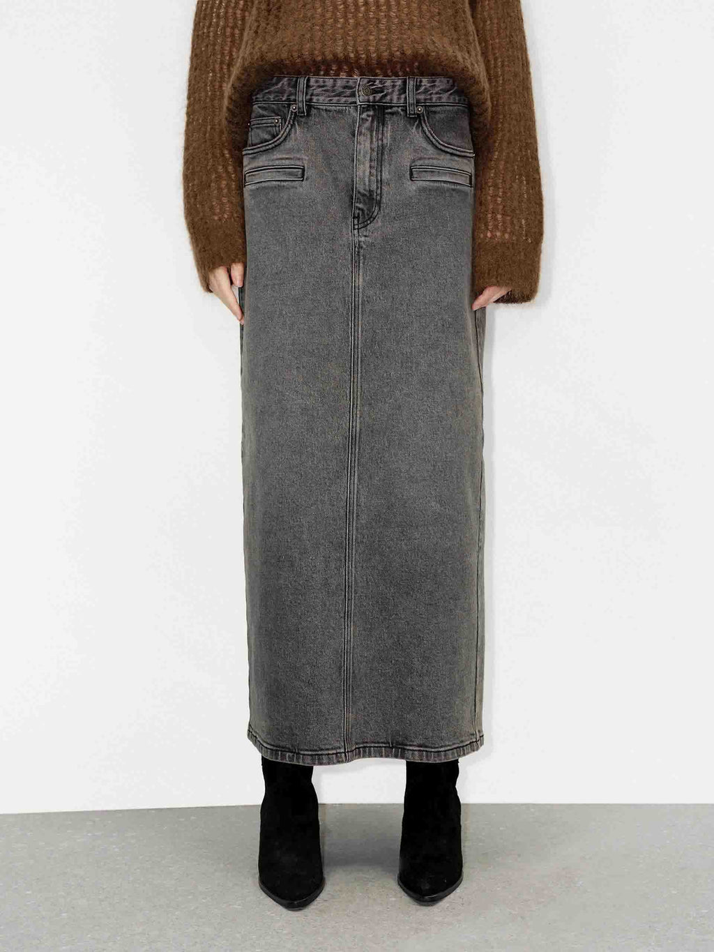 Denim Back Slit Skirt