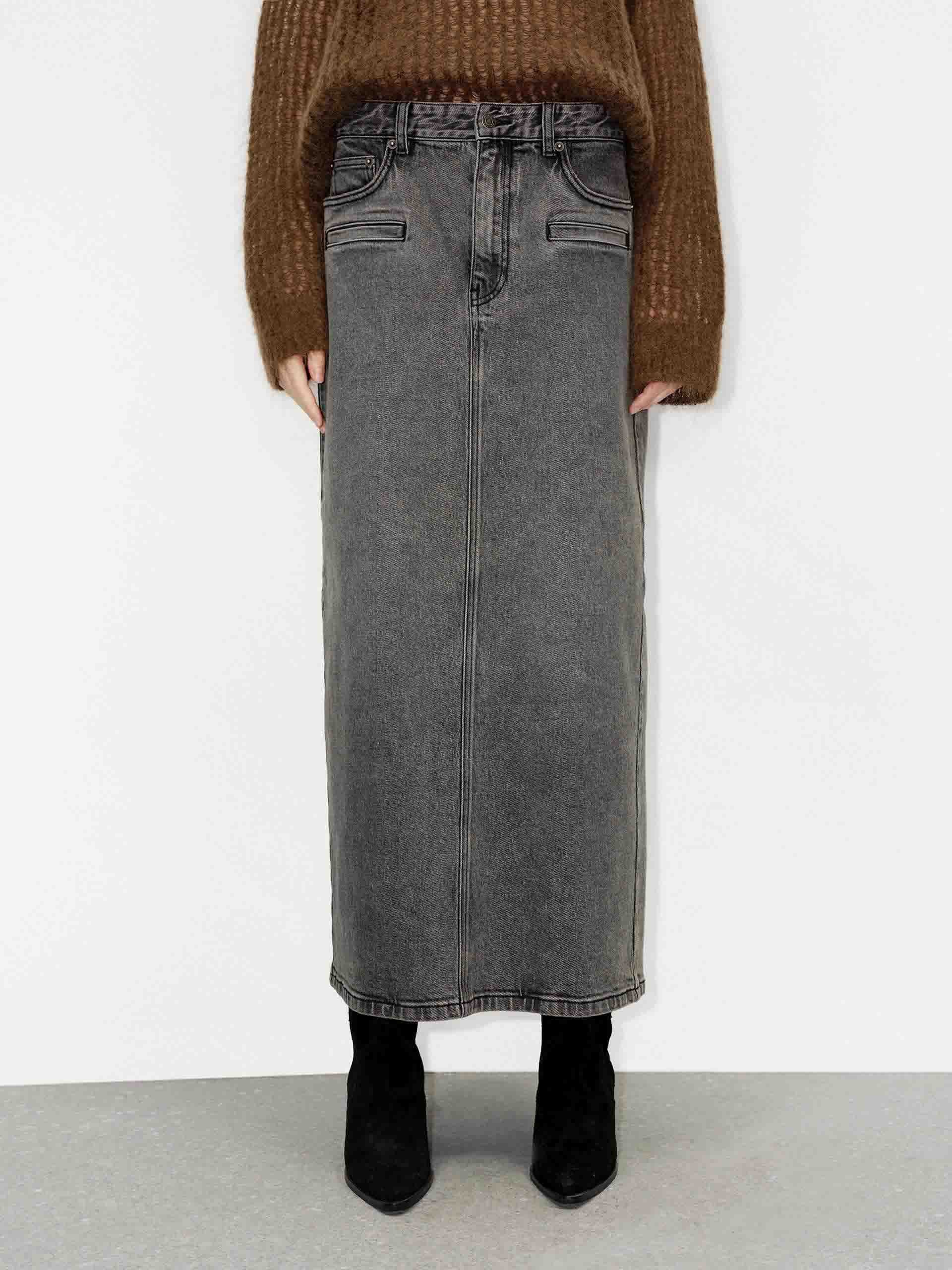 Denim Back Slit Skirt