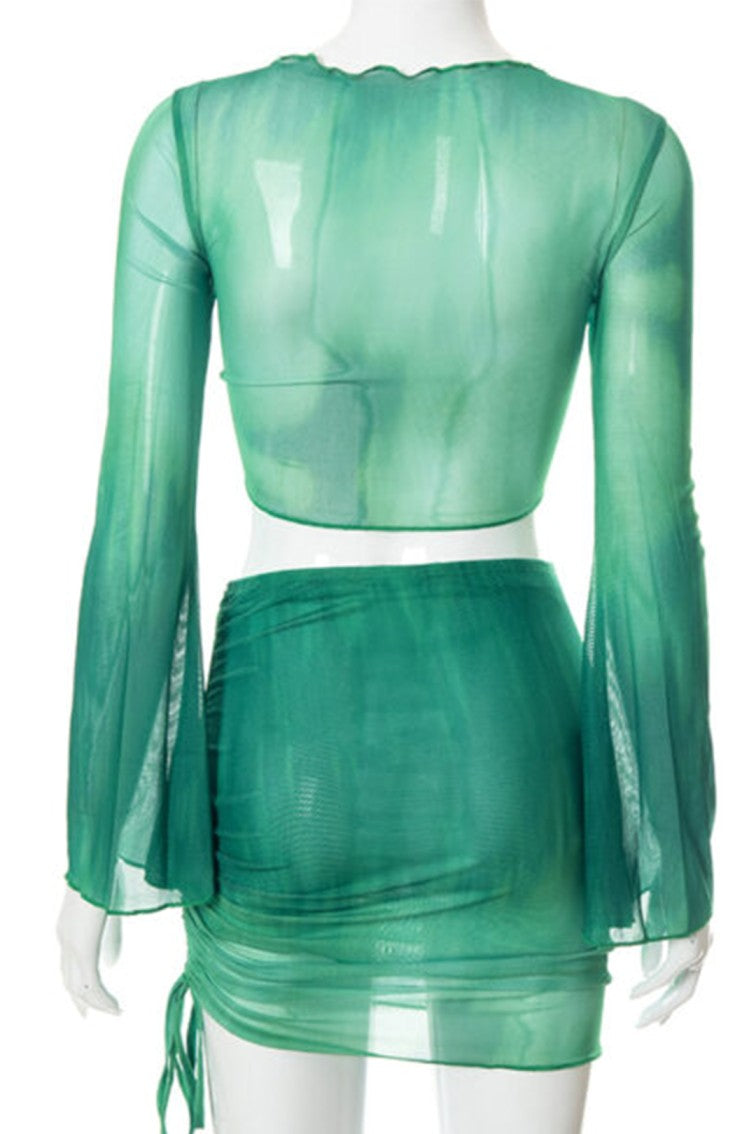 Women 2 Piece Bikini & Skirt Set (Green)
