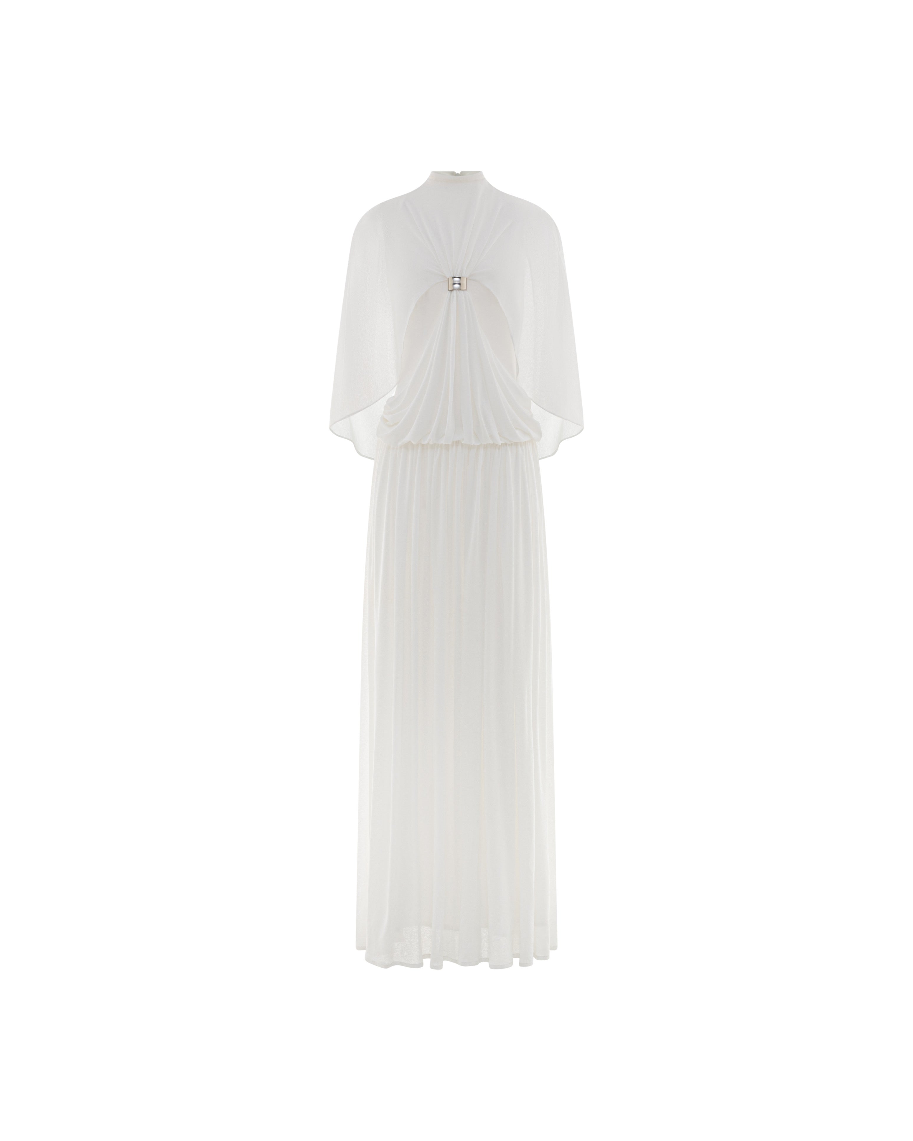 White Cape Dress With Silver Knot
