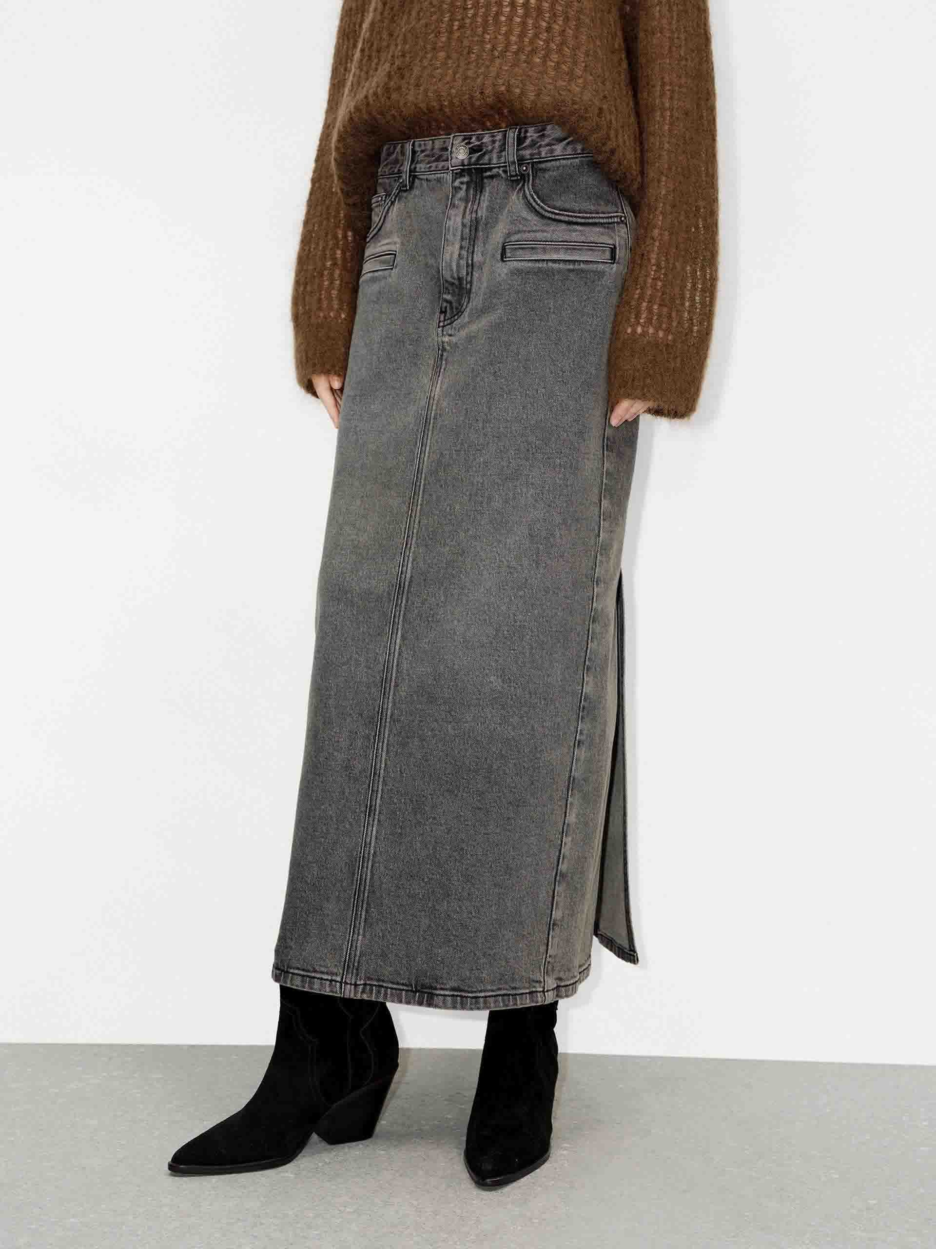 Denim Back Slit Skirt