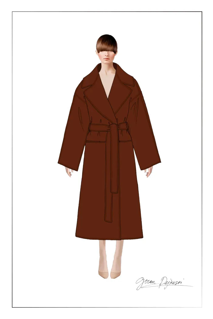 Vesta Hem Tie Lapel Wool Coat in Double-Face Merino Wool