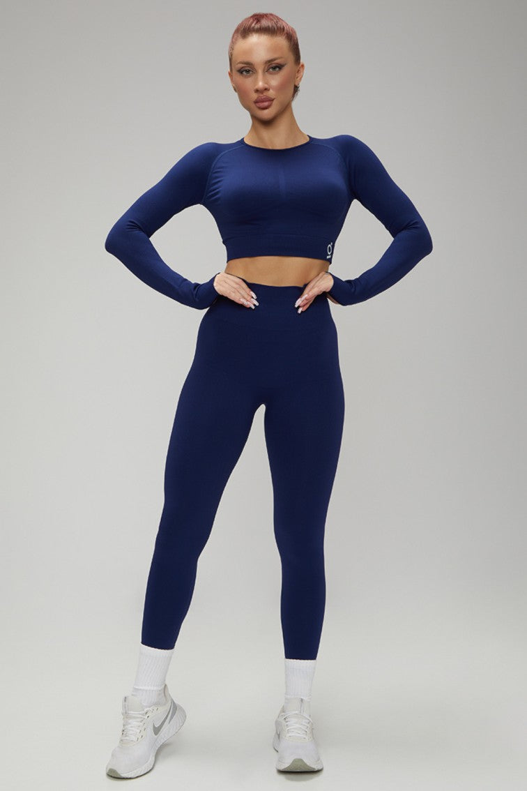 Hot Winter Spring Seamless Long Sleeve Crop Top High Waist Leggings 2psc Set