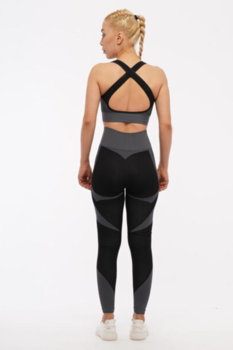 Women Seamless Workout Outfits Sport Bra And Legging Black Gray
