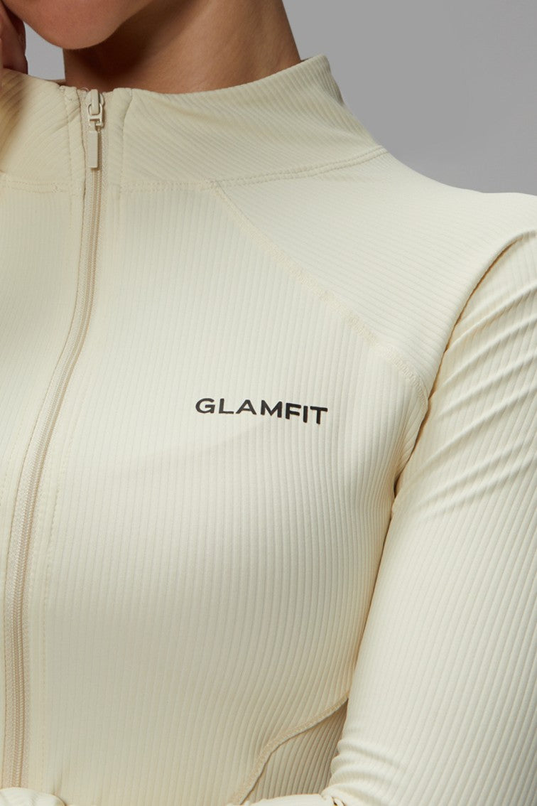 Long Sleeves Ribbed Thumb Holes Deep Ribbed Collar Breathable Workout Jacket