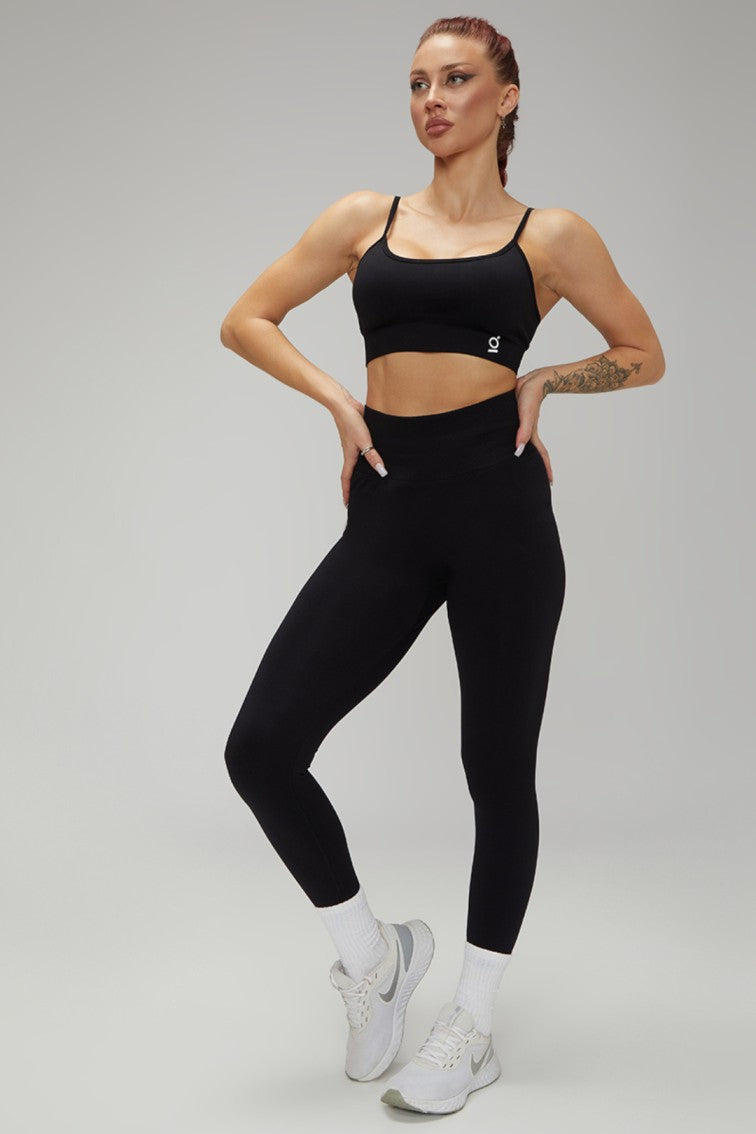 Women Casual Outfits High Waist Leggings And Sports Bra Black