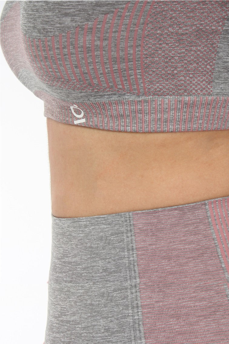 Women Seamless Workout Outfits Sport Long Sleeve And Legging Pink Grey