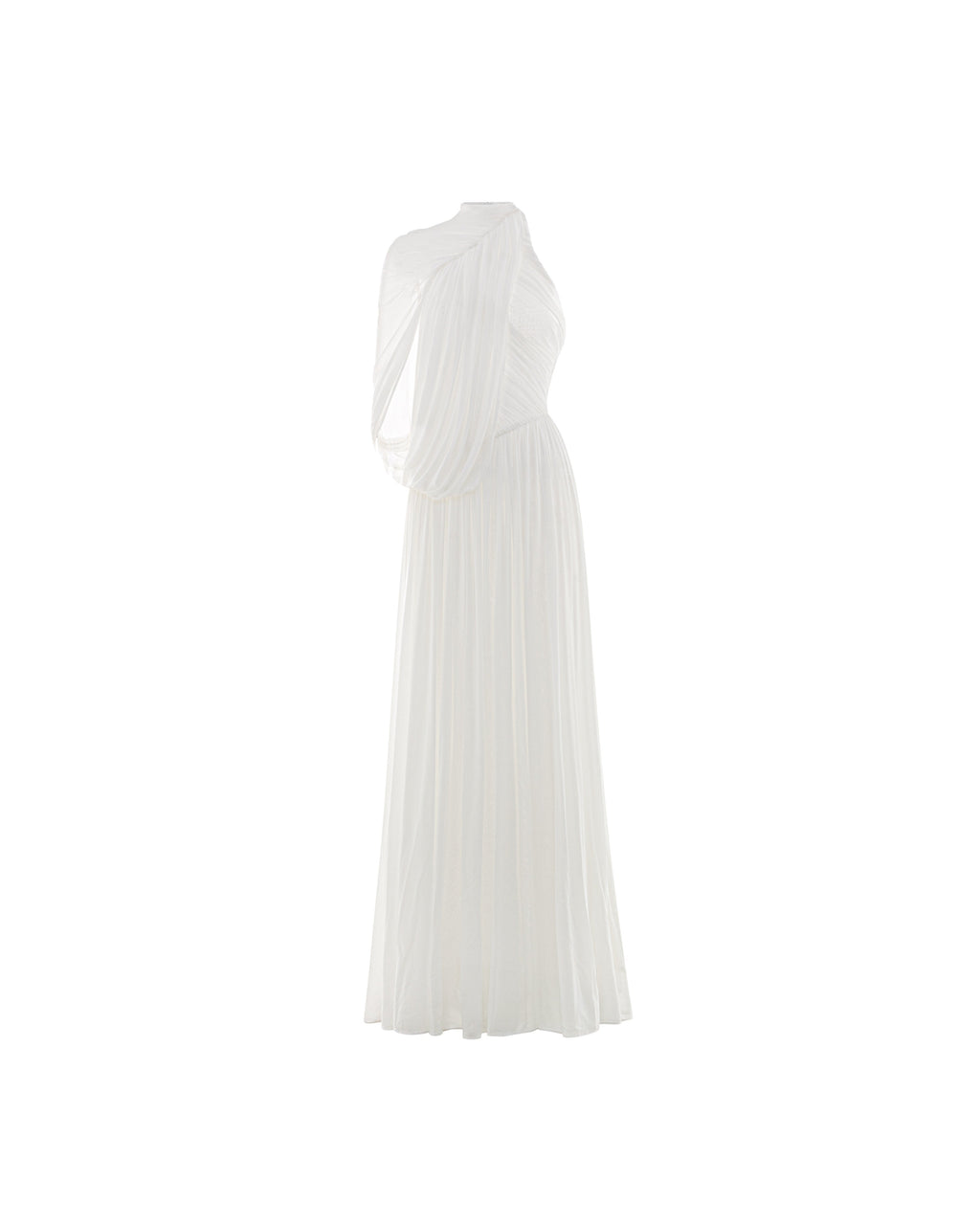 One-Shoulder Cape Ruched Flared Dress
