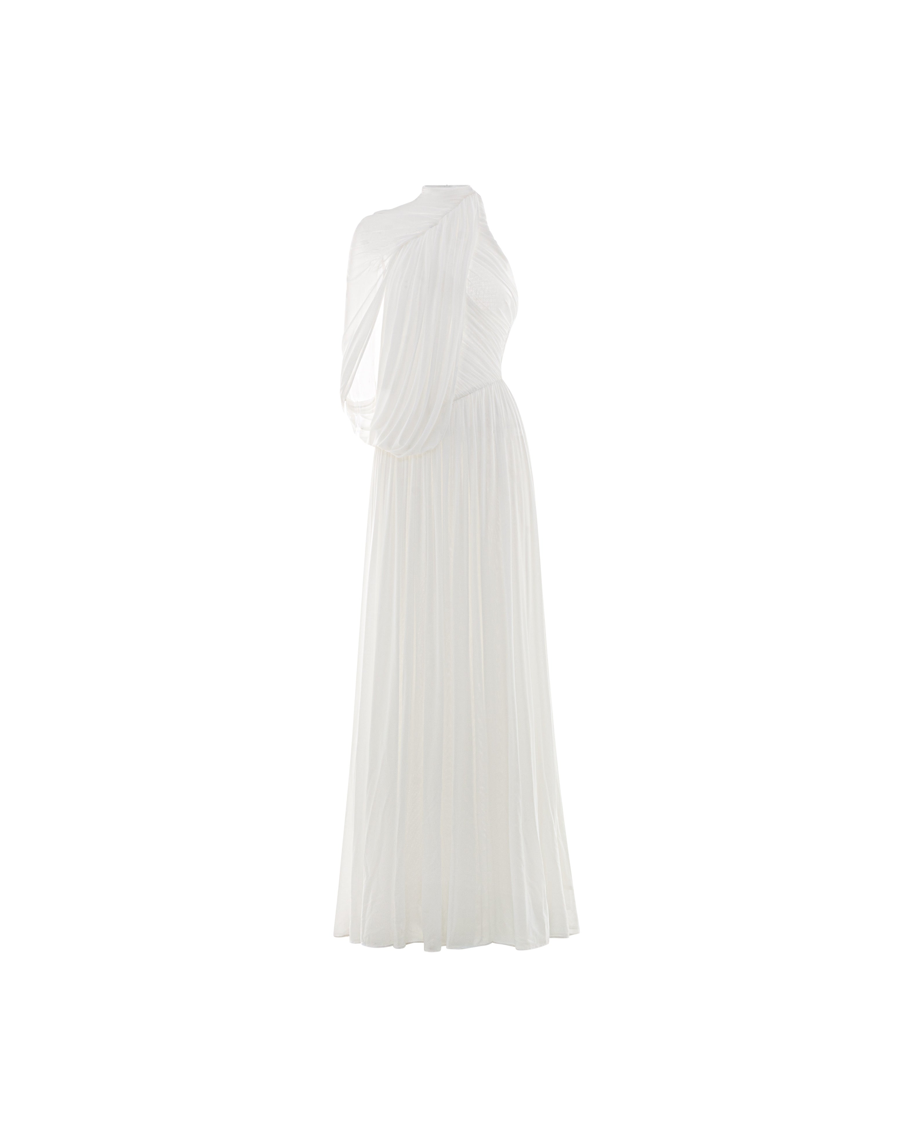 One-Shoulder Cape Ruched Flared Dress