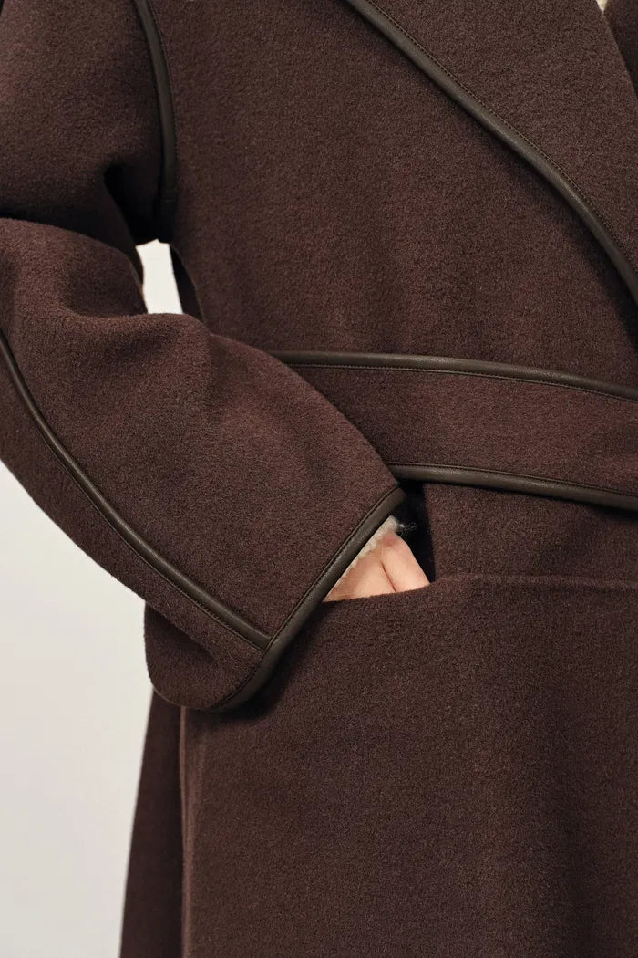 Vesta Hem Tie Lapel Wool Coat in Double-Face Merino Wool