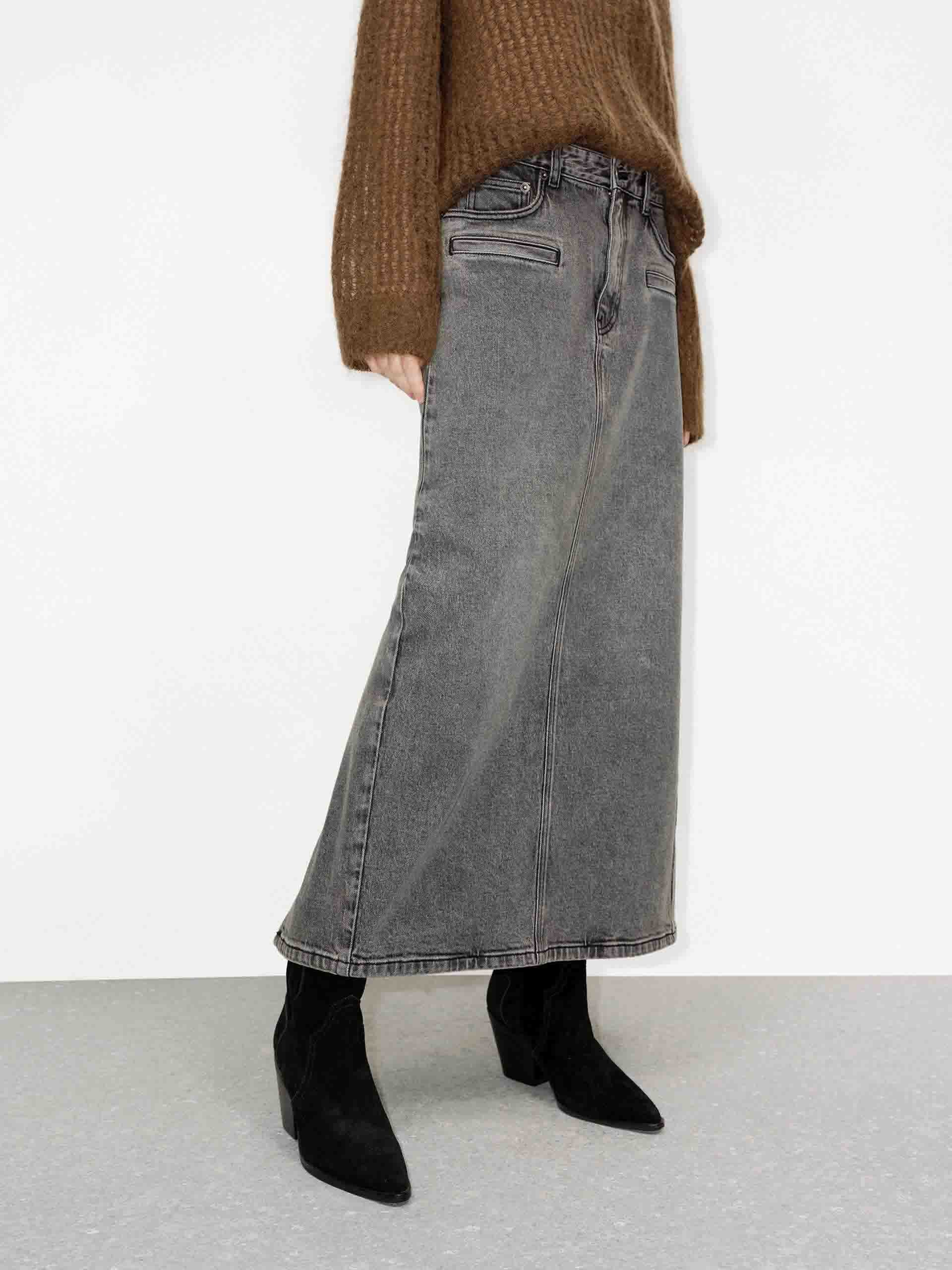 Denim Back Slit Skirt