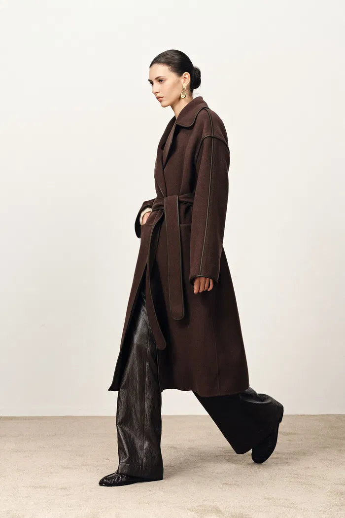 Vesta Hem Tie Lapel Wool Coat in Double-Face Merino Wool