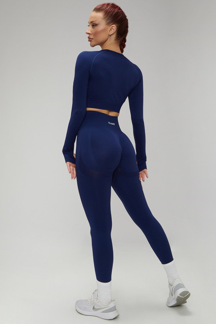 Hot Winter Spring Seamless Long Sleeve Crop Top High Waist Leggings 2psc Set