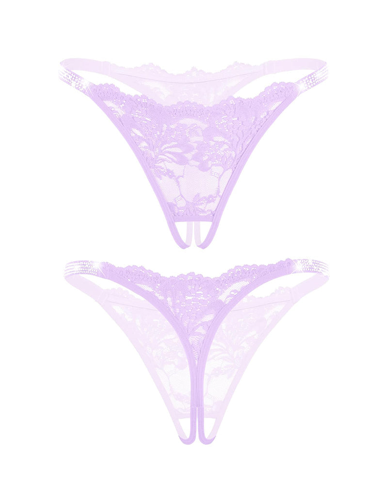 Floral Lace Briefs Rhinestones Strap Panties