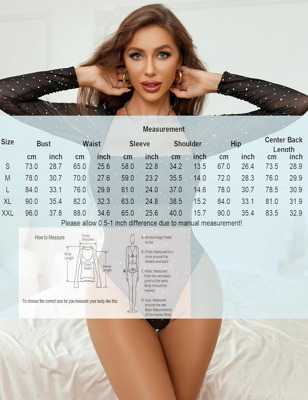 Long Sleeve Rhinestone Mesh Bodysuits
