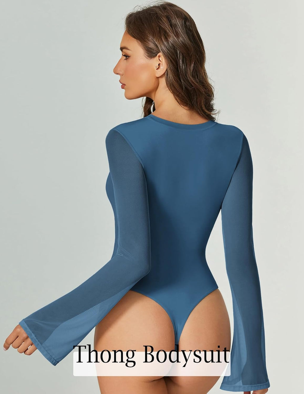 Bell Long Sleeve Bodysuits Mesh Leotard Tops