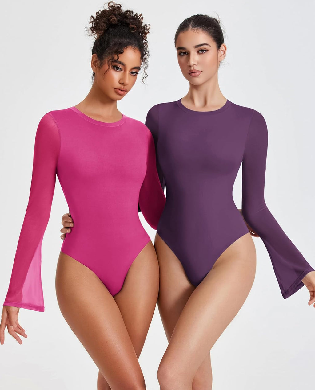 Bell Long Sleeve Bodysuits Mesh Leotard Tops