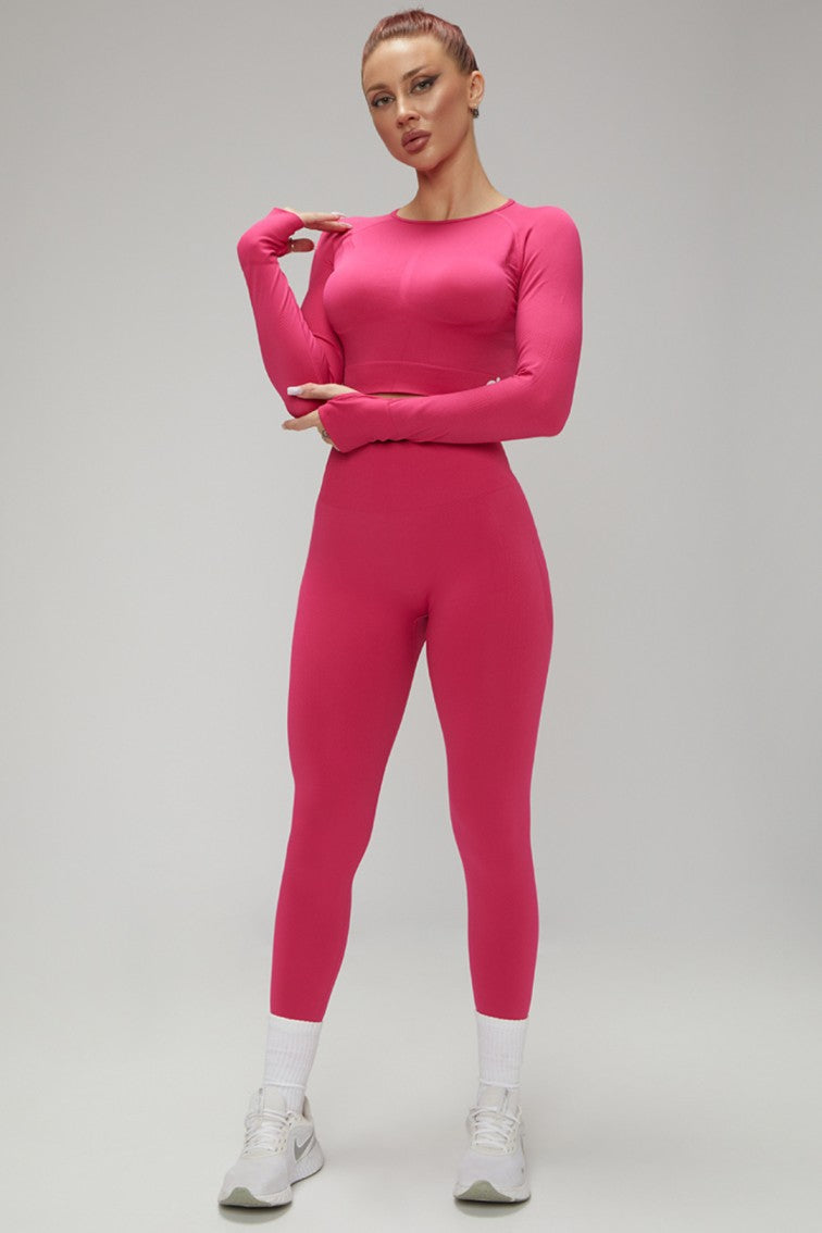 Hot Winter Spring Seamless Long Sleeve Crop Top High Waist Leggings 2psc Set