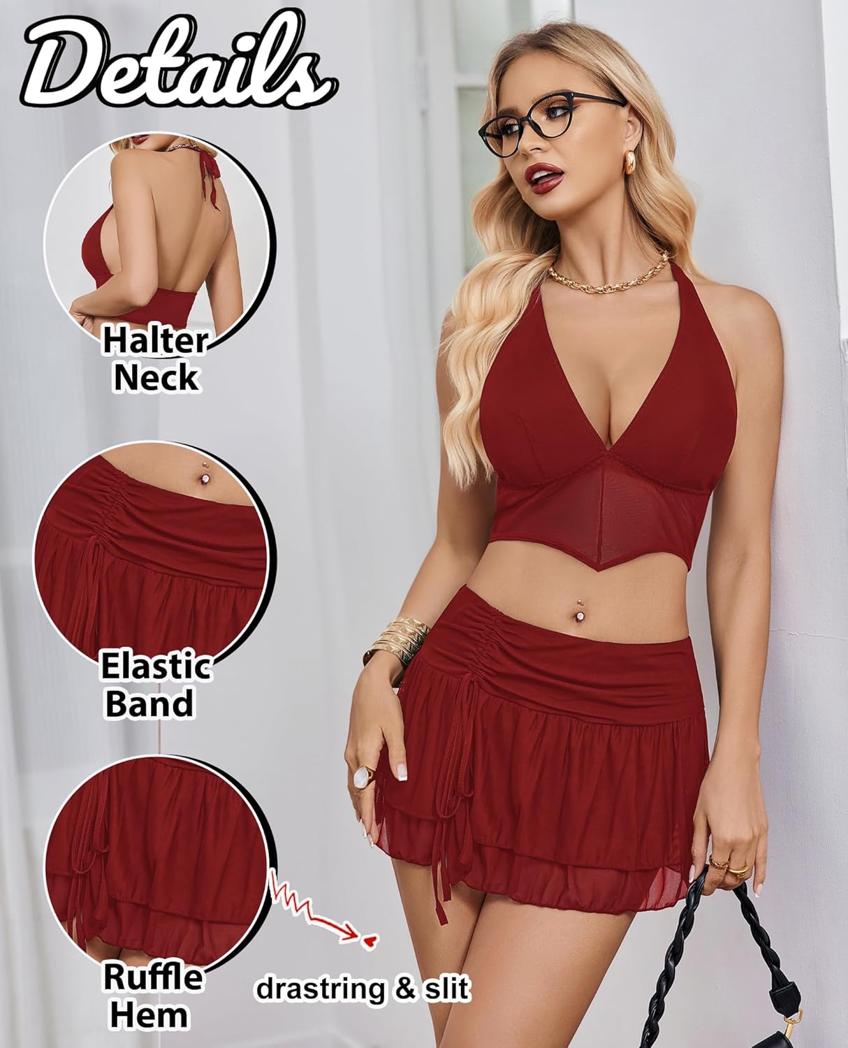 Halter Backless Tank Top Mini Skirt Set