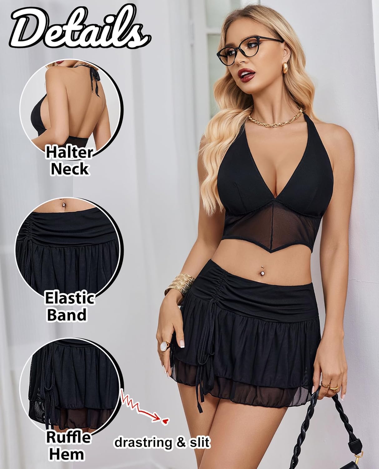 Halter Backless Tank Top Mini Skirt Set