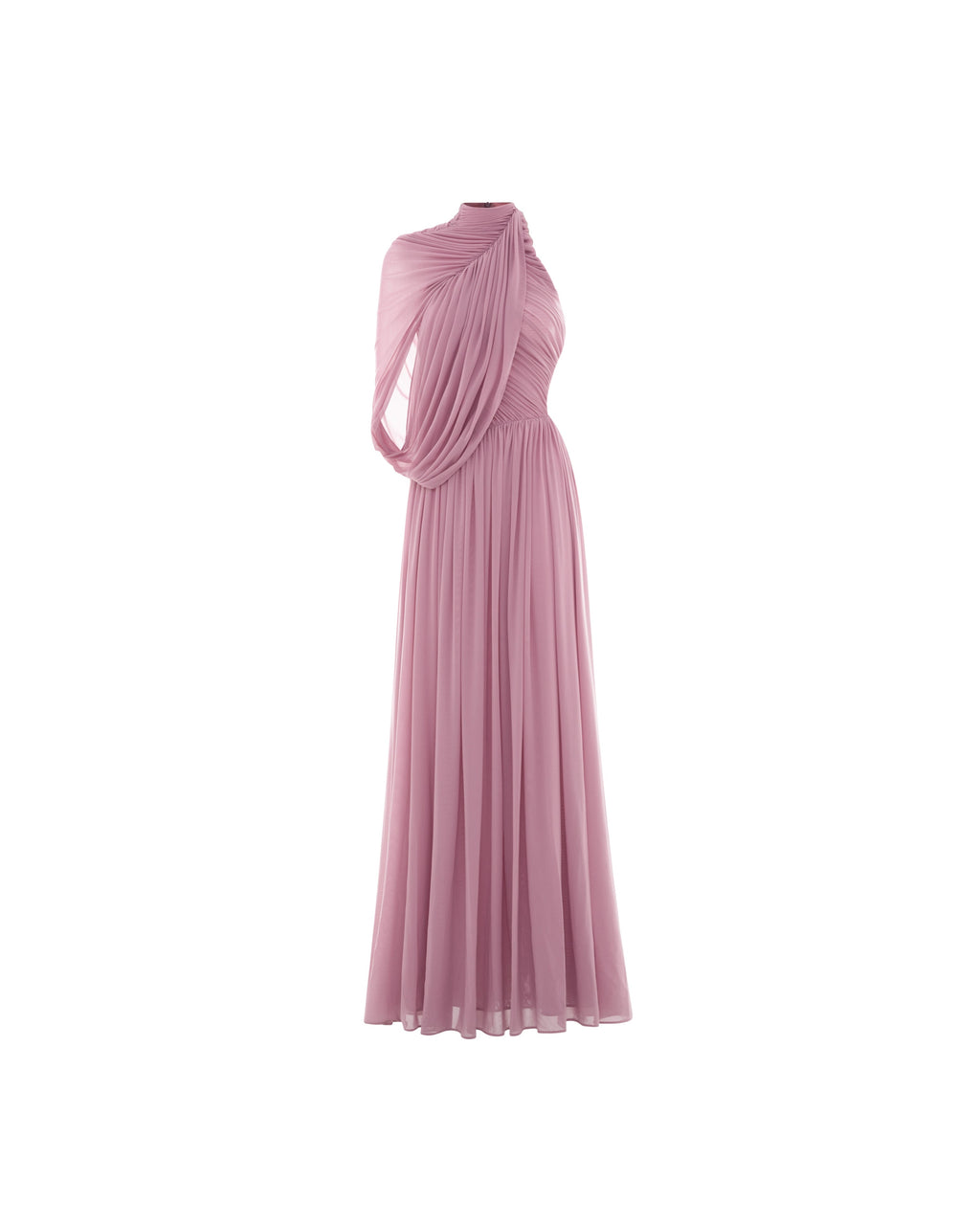 One-Shoulder Cape Ruched Flared Dress