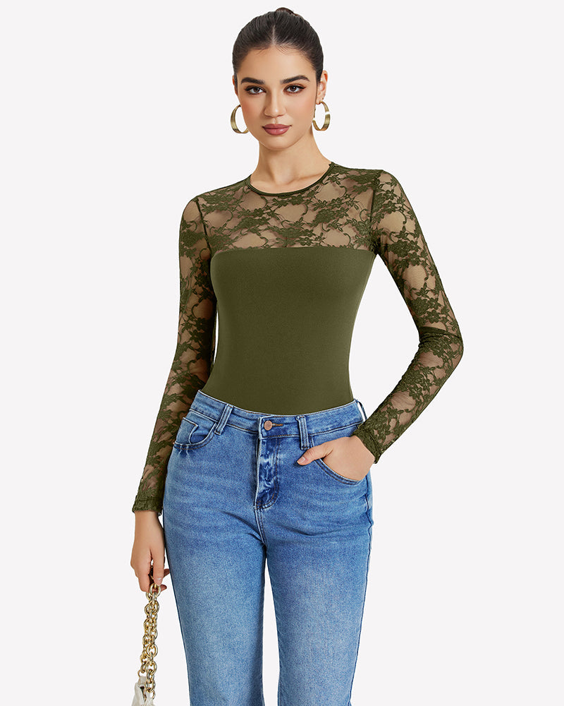 Lace Long Sleeve Bodysuit Tops