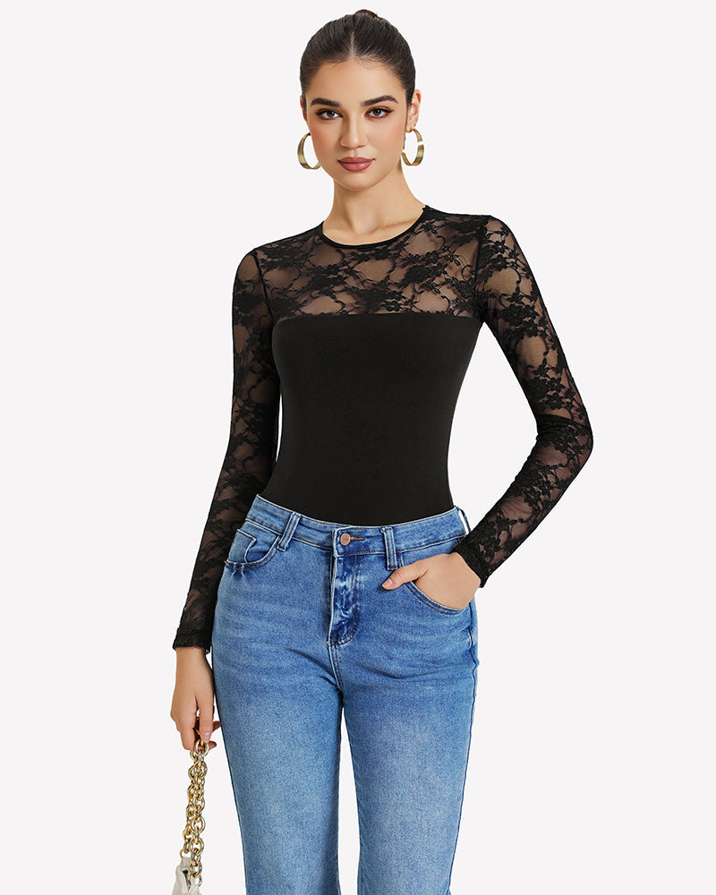 Lace Long Sleeve Bodysuit Tops