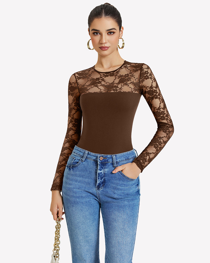 Lace Long Sleeve Bodysuit Tops