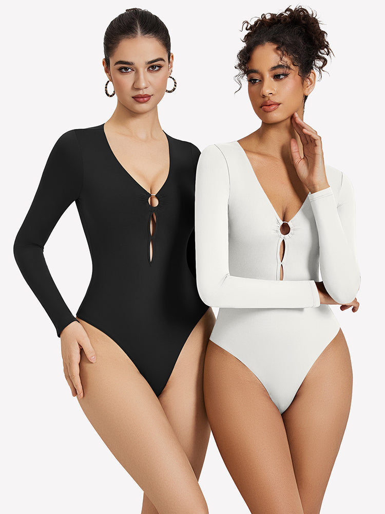 Cutout Plunge Deep V Neck Bodysuit