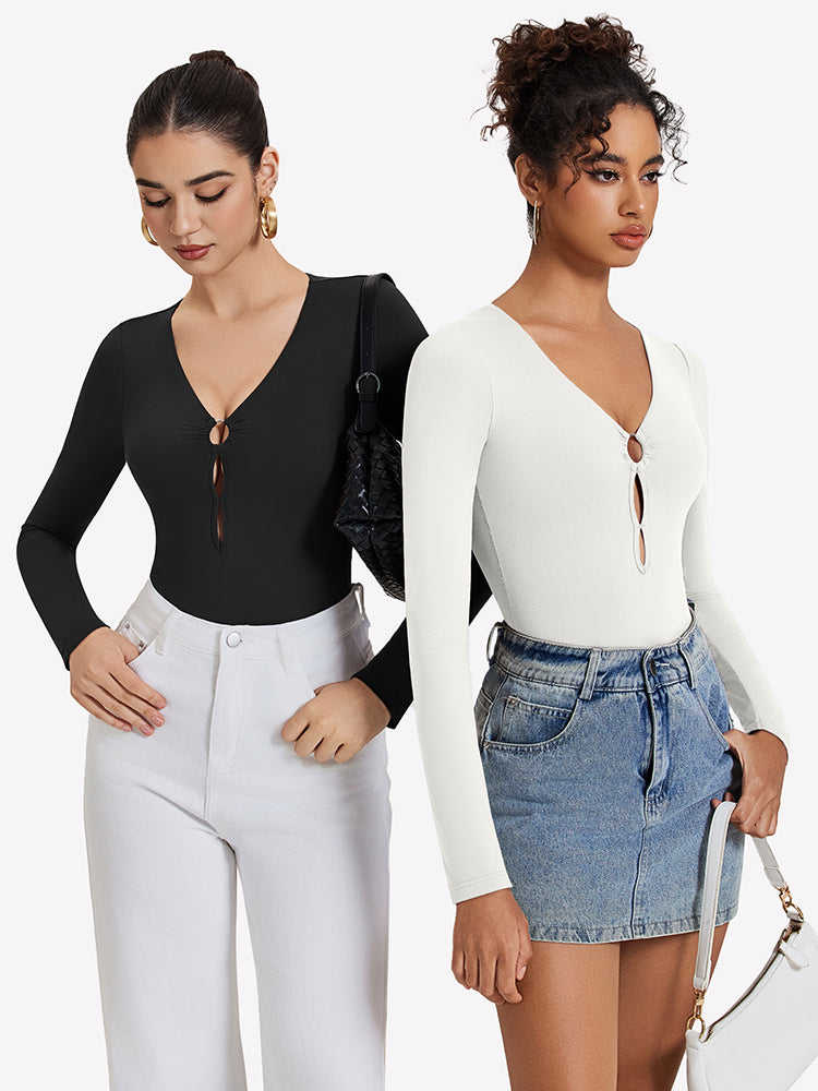Cutout Plunge Deep V Neck Bodysuit