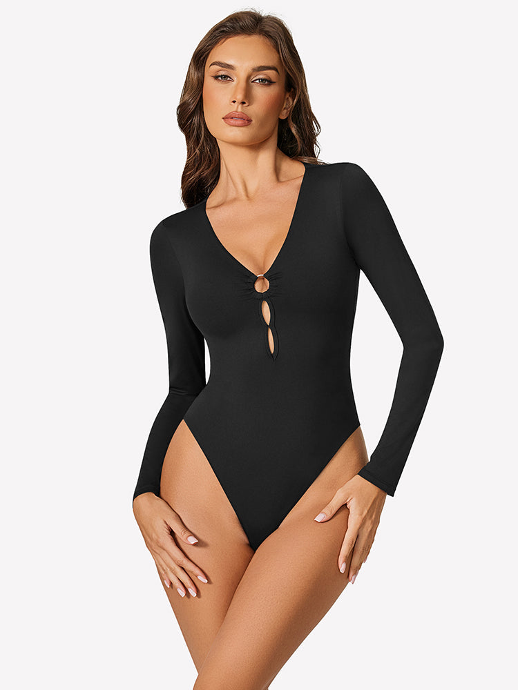 Cutout Plunge Deep V Neck Bodysuit