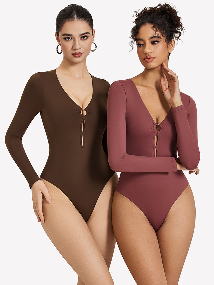 Cutout Plunge Deep V Neck Bodysuit