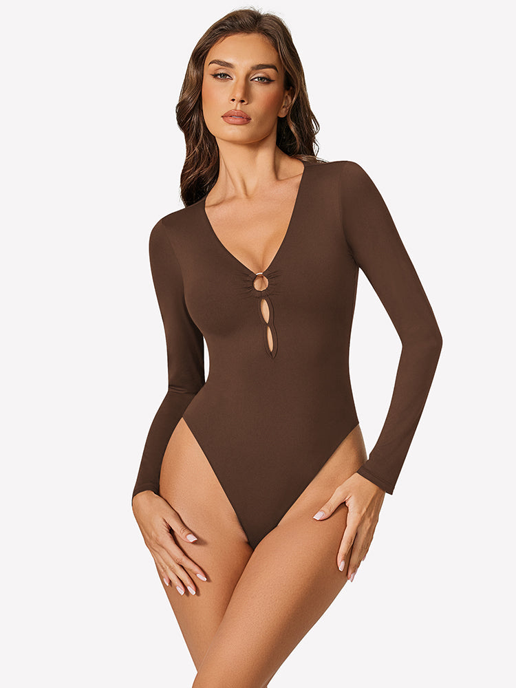 Cutout Plunge Deep V Neck Bodysuit