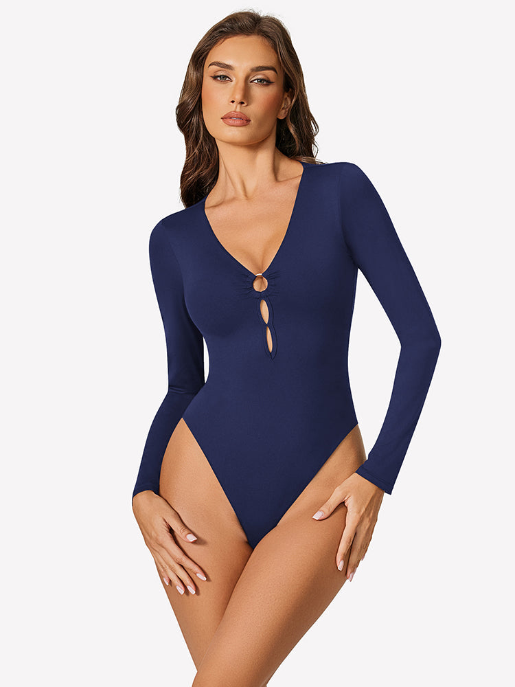 Cutout Plunge Deep V Neck Bodysuit