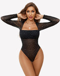 Long Sleeve Rhinestone Mesh Bodysuits