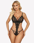Deep V Lace Teddy Crotchless Bodysuit