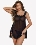 Mesh Sheer Floral Lace Babydoll Set