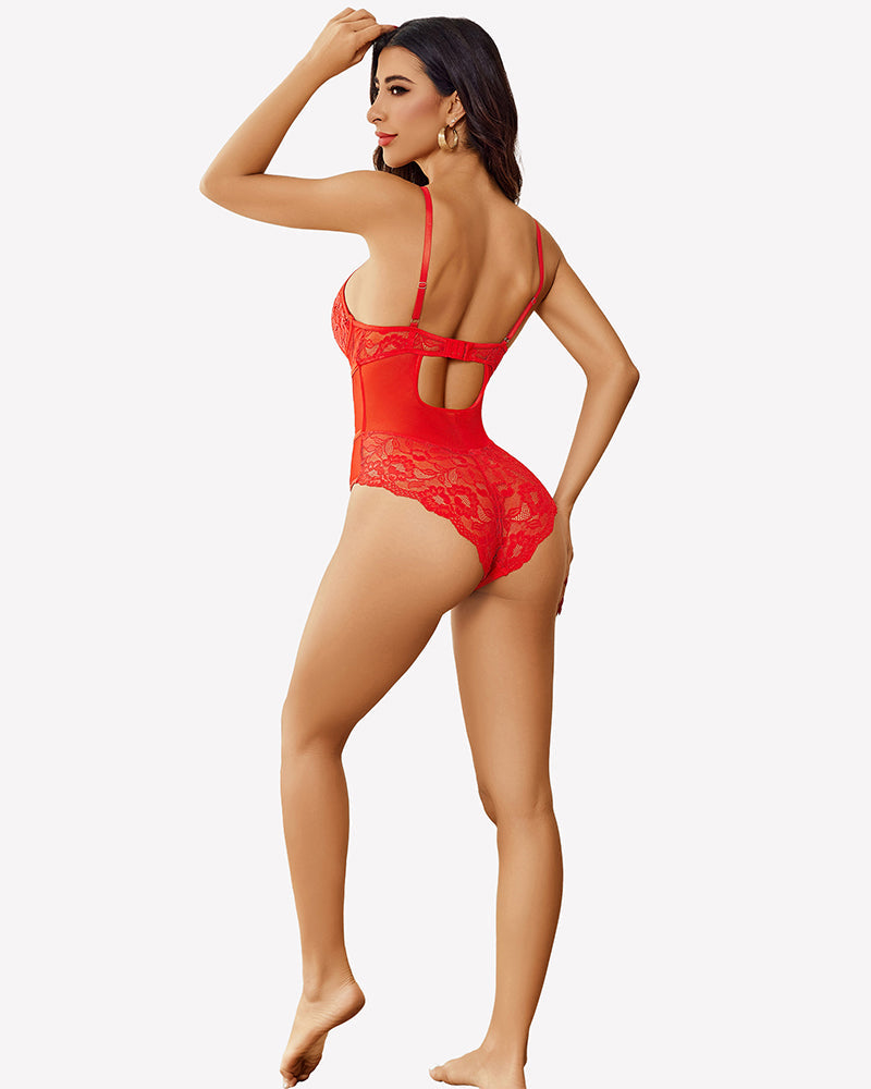 Cut Out Lace Snap Crotch Bodysuit