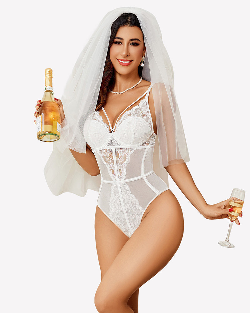 Cut Out Lace Snap Crotch Bodysuit