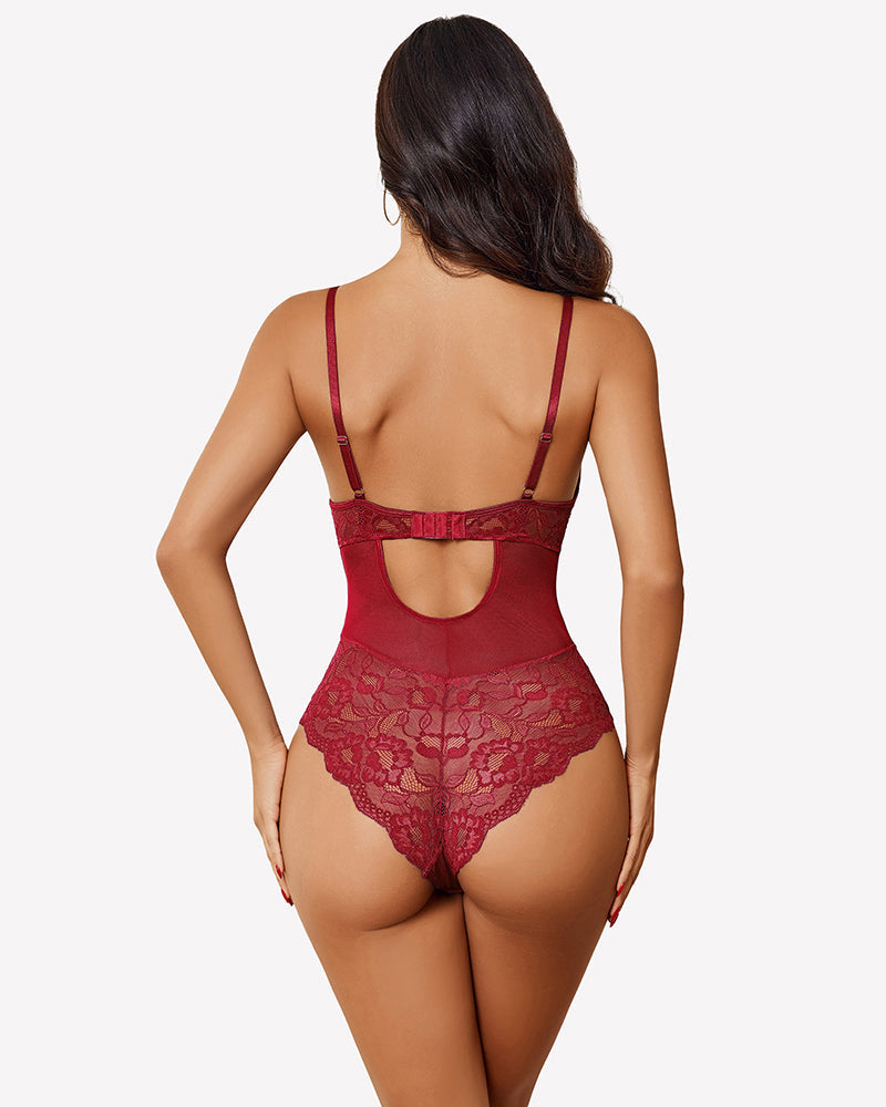 Cut Out Lace Snap Crotch Bodysuit