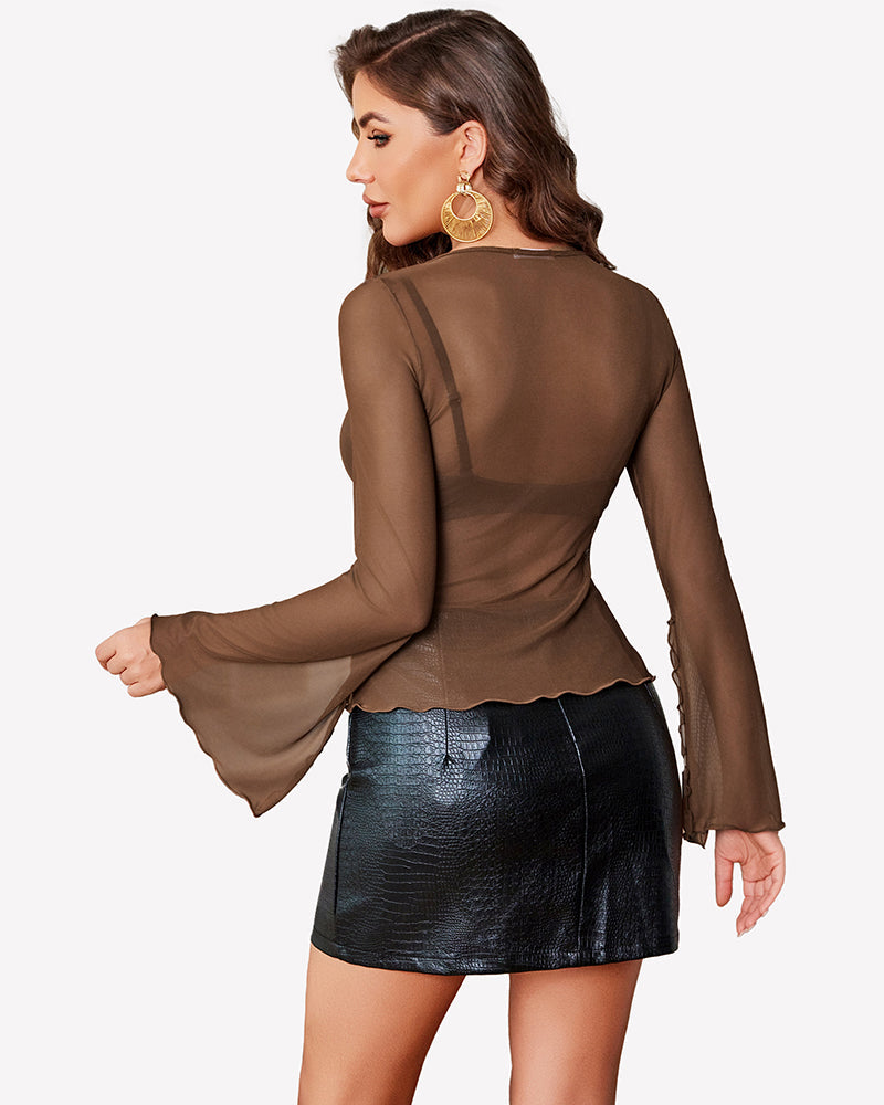 Bell Sleeve Criss Cross V Neck Tops
