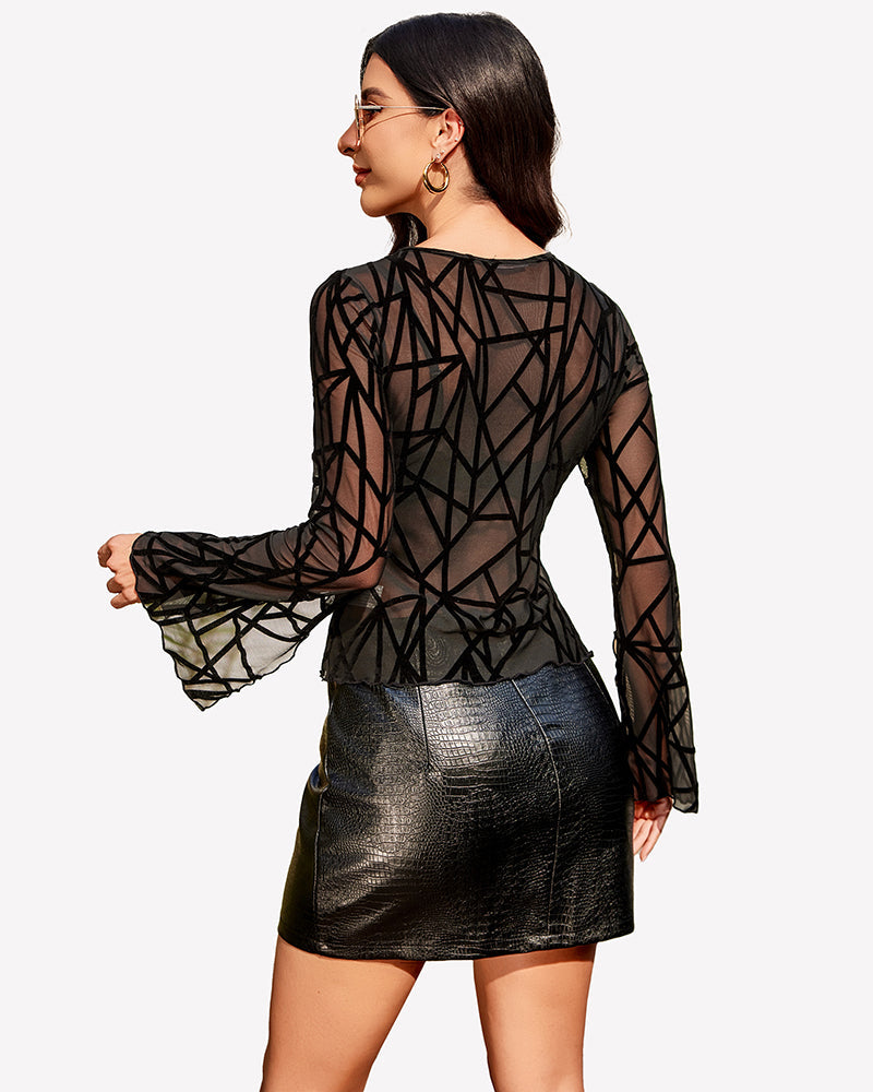 Bell Sleeve Criss Cross V Neck Tops
