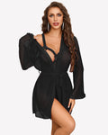 2 Pieces Crotchless Bodysuit with Sheer Kimono Robe