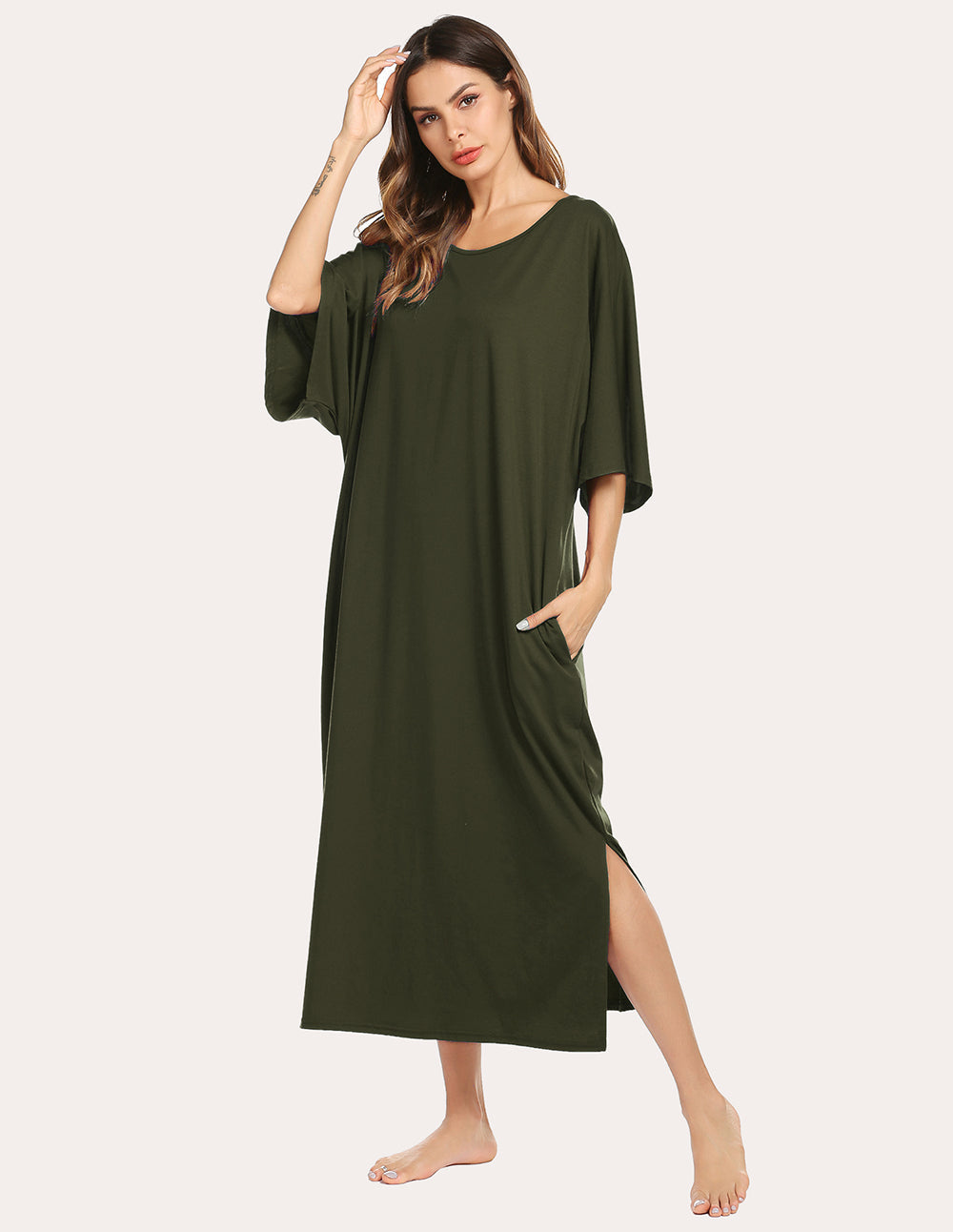 Ekouaer Oversized Split Hem Nightdress (US Only)