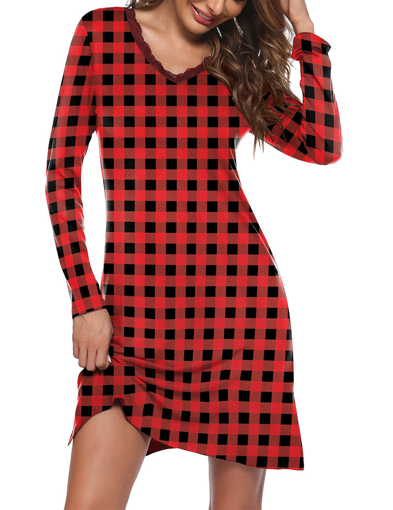 Long Sleeve Nightgowns Lace Night Dress (US Only)