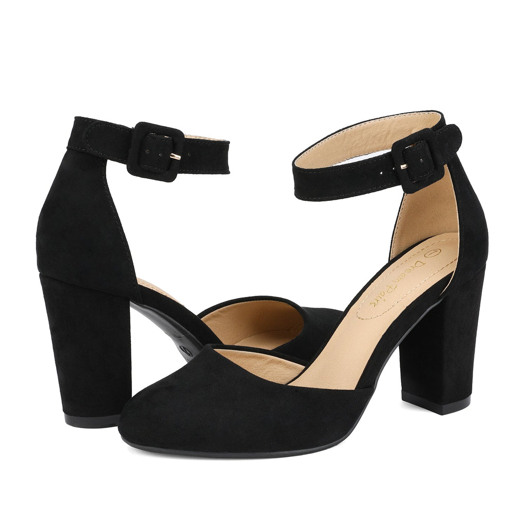 Round Toe Chunky Heel Pumps