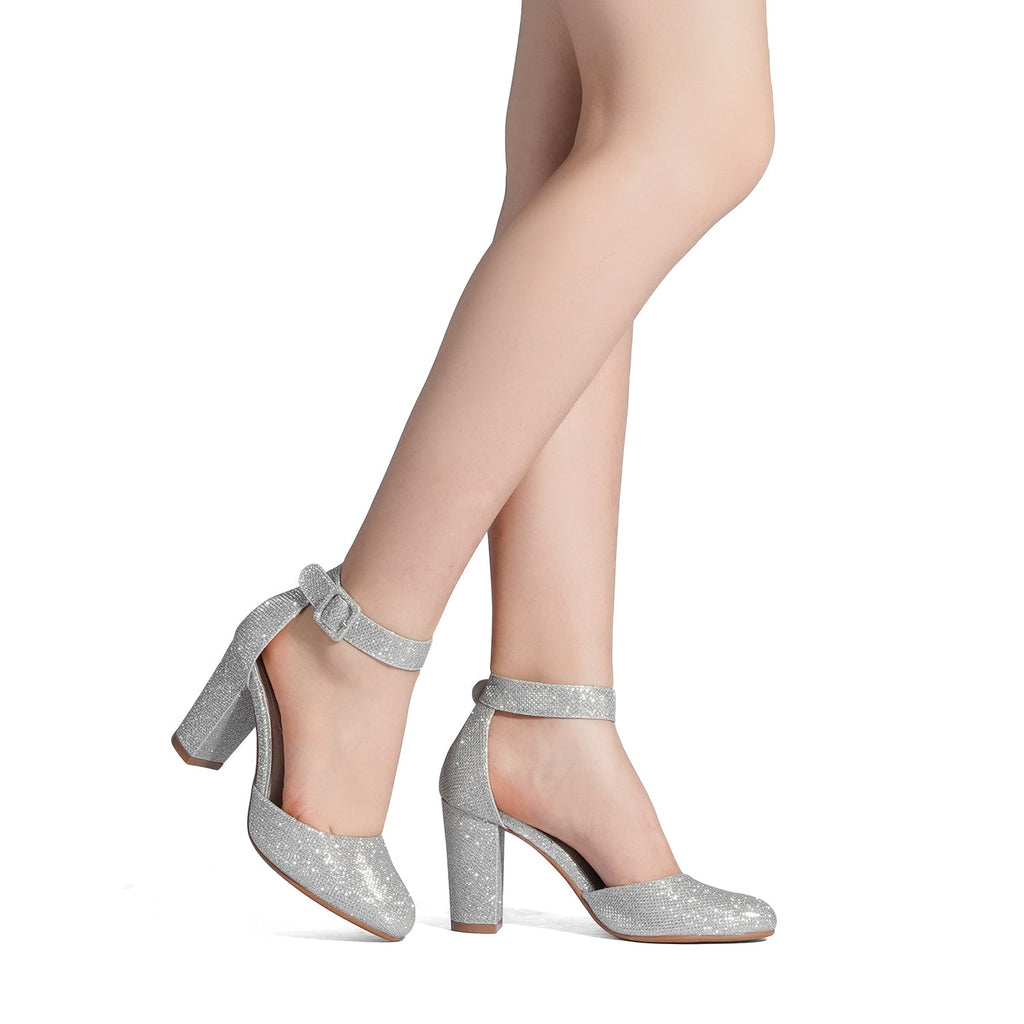 Round Toe Chunky Heel Pumps