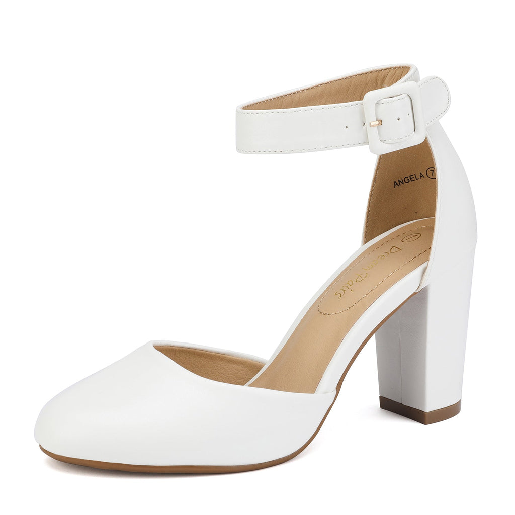 Round Toe Chunky Heel Pumps